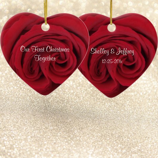Red Rose Heart Eerste Kerstmis Samen Ornament