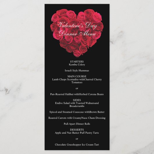Red Rose Heart Engagement Party Valentijnsdag Menu (Voorkant)