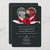 Red Rose Heart Foto Romantisch Wit Lint Grijs Kaart (Voorkant / Achterkant)