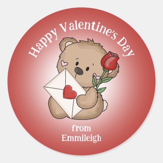 Red Rose Heart Happy Valentine's Day Cute Beer Ronde Sticker (Voorkant)