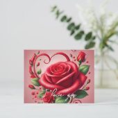 Red Rose Heart Ik hou van je gepersonaliseerde tek Briefkaart (Staand voorkant)