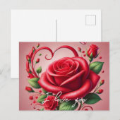 Red Rose Heart Ik hou van je gepersonaliseerde tek Briefkaart (Voorkant / Achterkant)