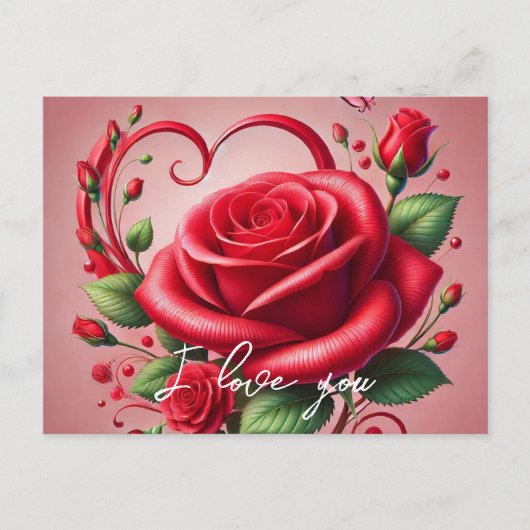 Red Rose Heart Ik hou van je gepersonaliseerde tek Briefkaart (Voorkant)