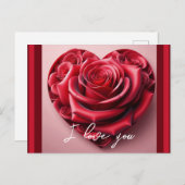 Red Rose Heart Ik hou van je gepersonaliseerde tek Briefkaart (Voorkant / Achterkant)