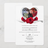 Red Rose Heart met foto Romantisch wit lint Kaart (Voorkant / Achterkant)