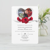 Red Rose Heart met foto Romantisch wit lint Kaart (Staand voorkant)