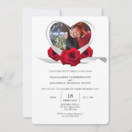 Red Rose Heart met foto Romantisch wit lint Kaart