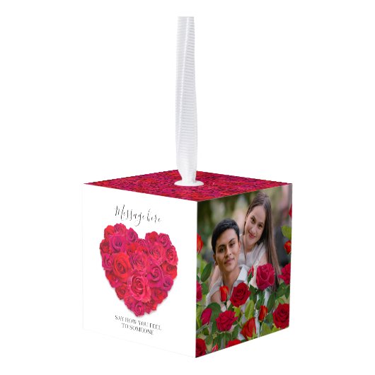 Red Rose Heart Romantic Floral Custom Text Decoratie (Achter hoekig)