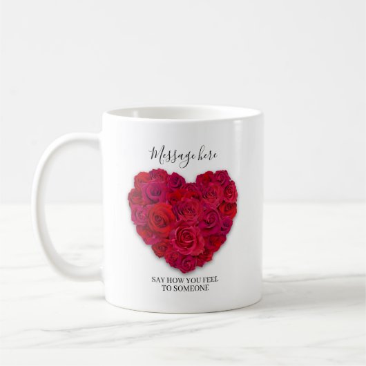 Red Rose Heart Romantic Floral Custom Text Koffiemok (Links)
