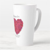 Red Rose Heart Romantic Floral Custom Text Latte Mok (Rechterhoek)