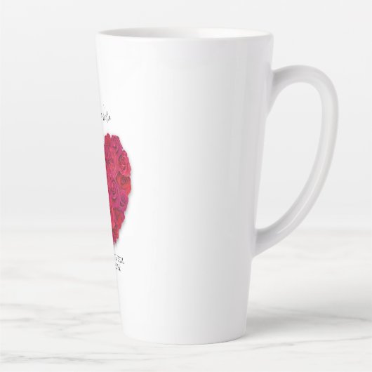 Red Rose Heart Romantic Floral Custom Text Latte Mok (Rechts)