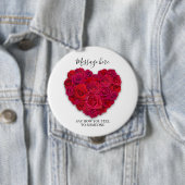 Red Rose Heart Romantic Floral Custom Text Ronde Button 4,0 Cm (In situ)