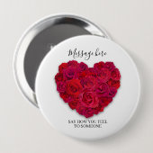 Red Rose Heart Romantic Floral Custom Text Ronde Button 4,0 Cm (Voorkant /achterkant)
