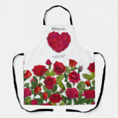 Red Rose Heart Romantic Floral Custom Text Schort (Voorkant)