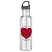 Red Rose Heart Romantic Floral Custom Text Waterfles (Voorkant)