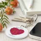 Red Rose Heart Romantic Minimalist Custom Text Sleutelhanger (Voorkant Rechts)