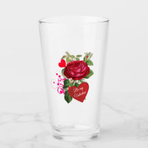 Red Rose Hearts Valentijnsdag Party Glass Cup
