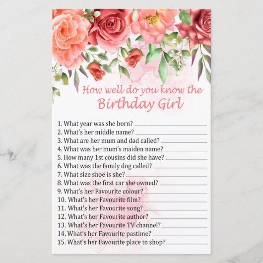 Red Rose Hoe goed ken je het verjaardagsmeisje? (Voorkant)