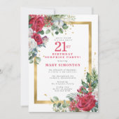 Red Rose Holly 21e verjaardag verrassingsfeest Kaart (Voorkant)