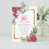 Red Rose Holly 80ste verrassingsfeest Kaart (Staand voorkant)