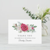 Red Rose Holly Winter 40e verjaardag Flat Bedankkaart (Staand voorkant)