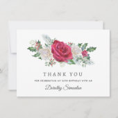 Red Rose Holly Winter 50e verjaardag Flat Bedankkaart (Voorkant)