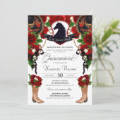 Red Rose Horse Crest Charro Westerne Elegant Quinc Kaart (Staand voorkant)
