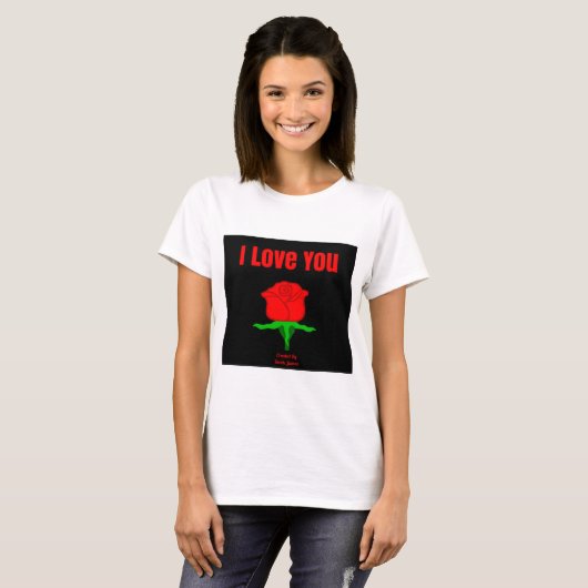 Red Rose I Love You Dames Wit Basic T-shirt (Voorkant volledig)