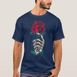 Red Rose in a Skeleton Hand a Roos Tattoo T-shirt