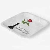 Red Rose in vaas op White Damask Papieren Bordje (Gebogen)