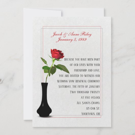 Red Rose in vaas voor bruiloft Vow Renewal Kaart (Voorkant)