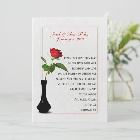 Red Rose in vaas voor bruiloft Vow Renewal Kaart (Staand voorkant)