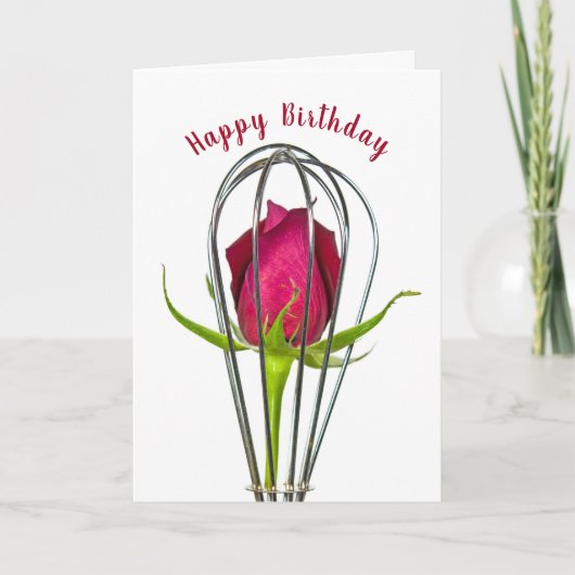 Red Rose in Wire Whisk Birthday Kaart (Voorkant)