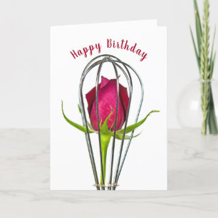 Red Rose in Wire Whisk Birthday Kaart