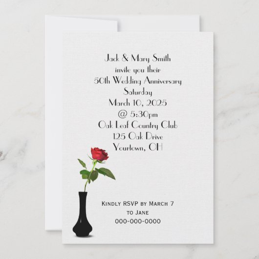 Red Rose Jubileum Dinner Party Kaart (Achterkant)