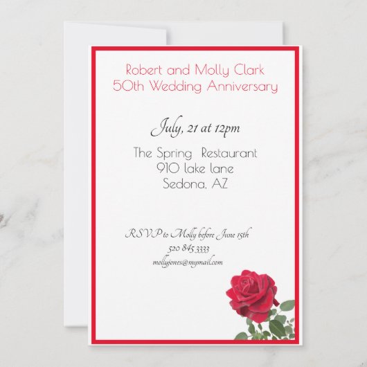 Red Rose Jubileum of ander evenement Uitnodiging (Achterkant)