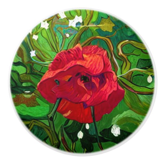 RED ROSE KERAMISCHE KNOP (Voorkant)