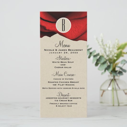 Red Rose Kraft Rustic Glam Elegant Wedding Menu (Staand voorkant)