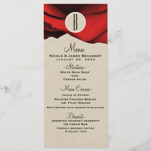 Red Rose Kraft Rustic Glam Elegant Wedding Menu (Voorkant)