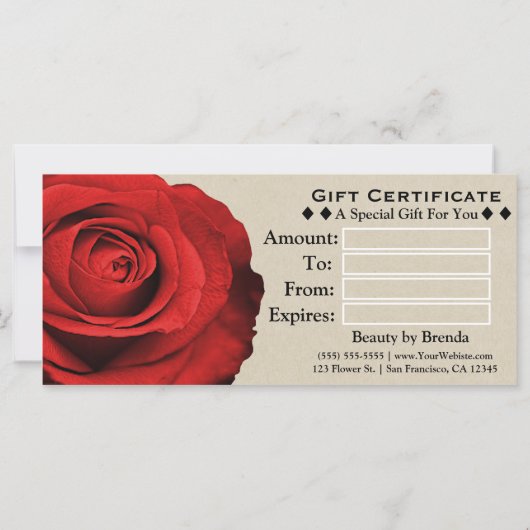 Red Rose Kraft Rustic Glam Modern Gift Certificate (Achterkant)