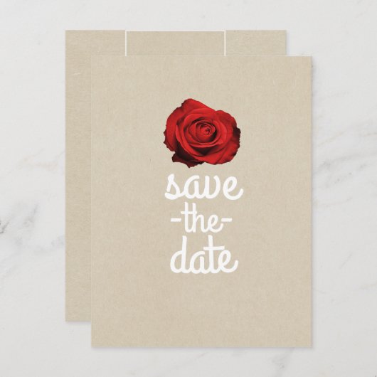 Red Rose Kraft Rustic Wedding Save the Date Aankondigingskaart (Voorkant / Achterkant)