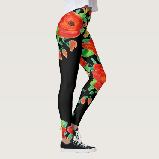 Red Rose Leggings op zwart (Rechts)