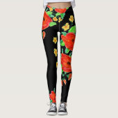 Red Rose Leggings op zwart (Voorkant)