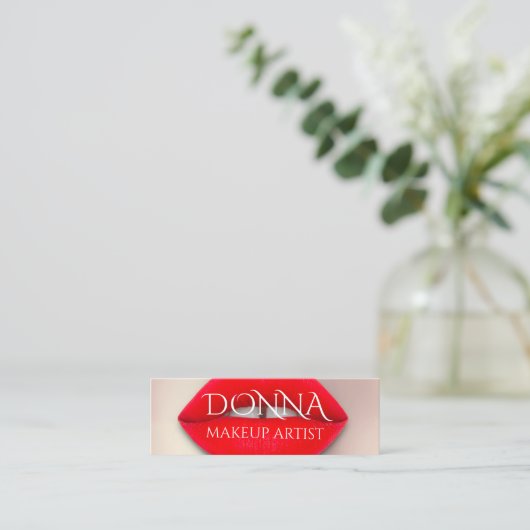 Red Rose Lips QR Code Logo Makeup Lipstick Gloss Mini Visitekaartje (Staand voorkant)