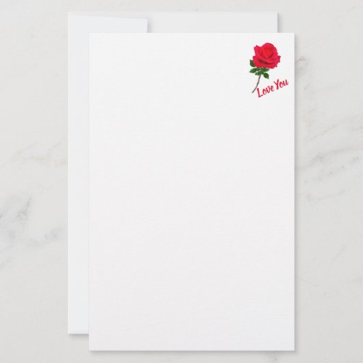 Red Rose Love You Stationery Briefpapier (Voorkant)