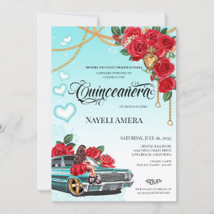 Red Rose Lowrider Chola Chicano Quinceanera Kaart