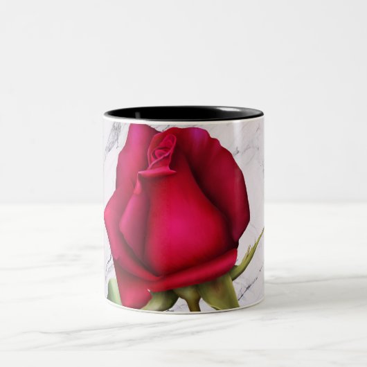 Red Rose Marble Modern Glam Floral Flower Tweekleurige Koffiemok (Center)