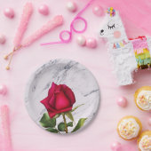 Red Rose Marble Modern Glam Vrijgezellenfeest Part Papieren Bordje (Feest)