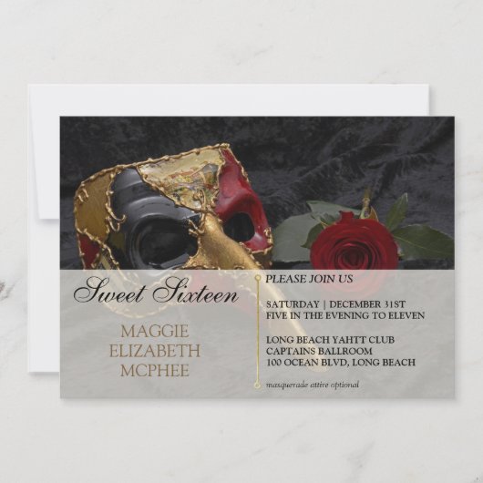 Red Rose Masquerade Uitnodiging voor verjaardag (Voorkant)