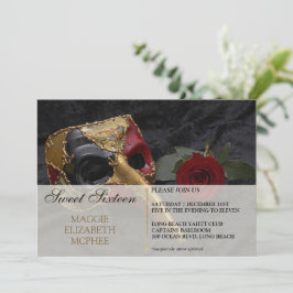 Red Rose Masquerade Uitnodiging voor verjaardag